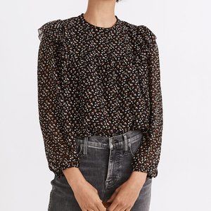 Georgette Mockneck Ruffle-Yoke Puff-Sleeve Top NWT